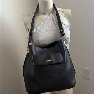 Steve Madden gold detail Black Pebbled Hobo Bag with Front Pocket